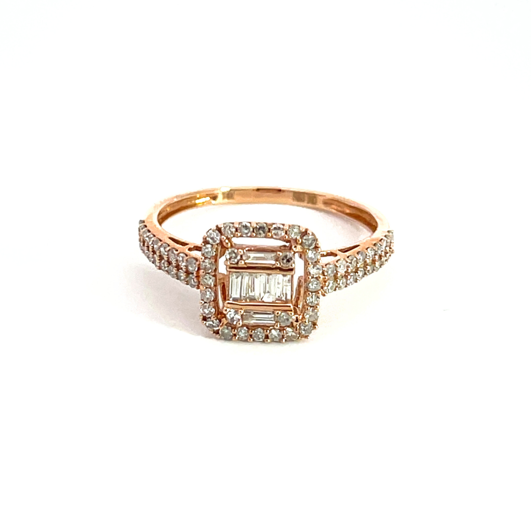 14K Gold Diamond Square Ring. TJ0005