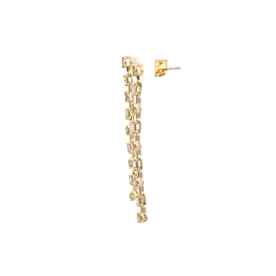 EFG52100. 14k Solid Gold Diamond Baguette Dangle Earrings