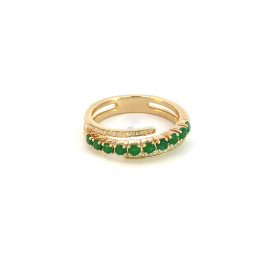 14k Solid Gold Spiral Emerald and Diamond Ring.