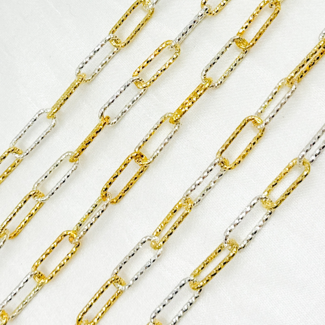Sterling Silver Paperclip Diamond Cut Gold Plated & Silver Link Chains