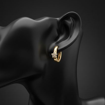 EHA57622. 14k Solid Gold Diamond Flower Stud Earrings