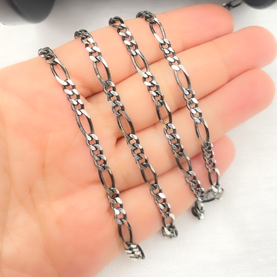Z93SB. Black Rhodium & Sterling Silver Figaro Link Chain
