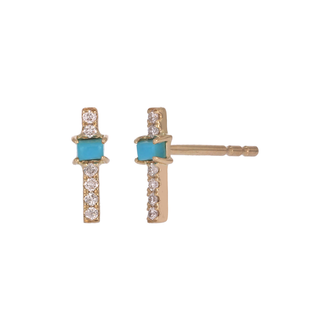 EFA54275. 14K Solid Gold Diamond and Gemstone Bar Stud Earrings