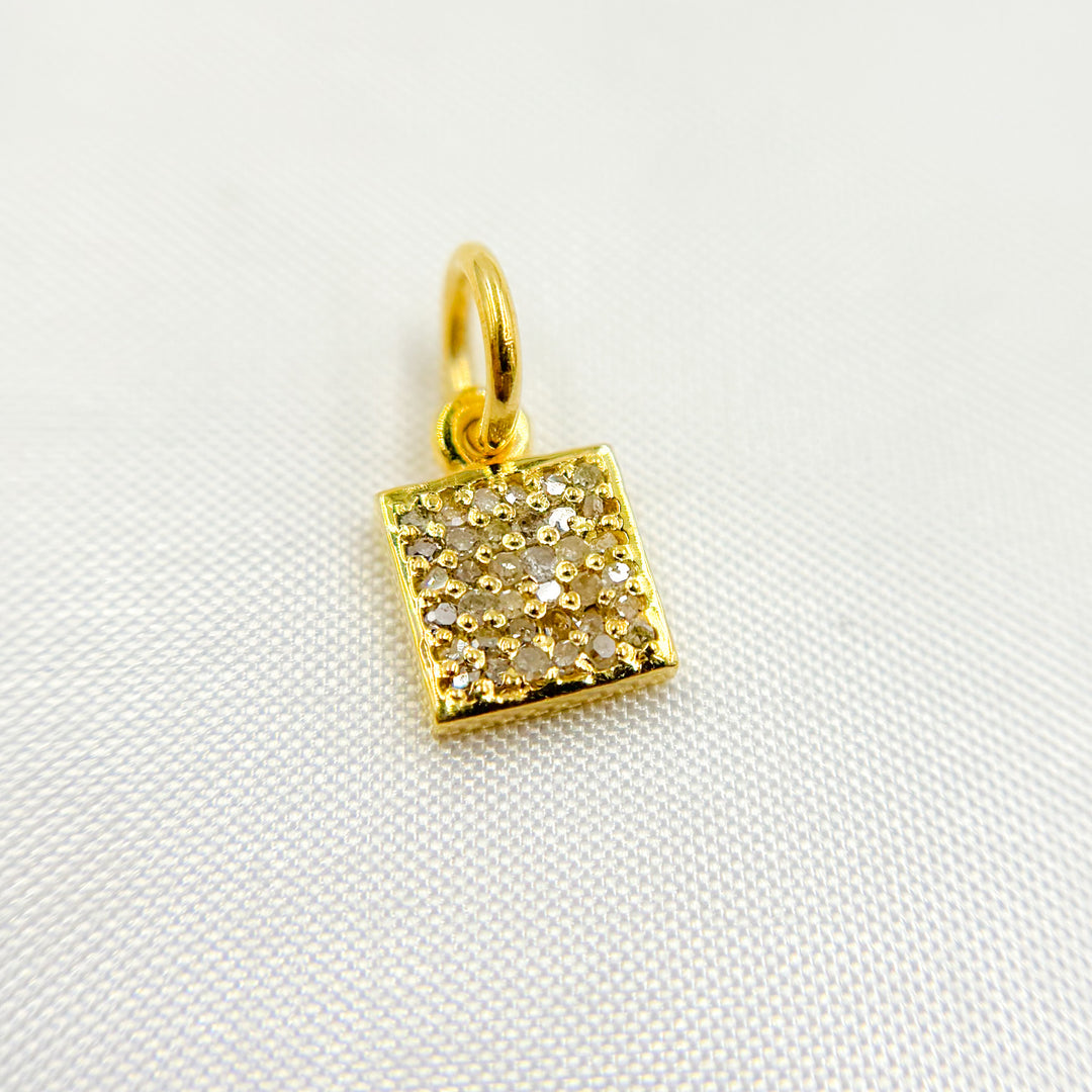 DC890. Diamond Sterling Silver Square Charm