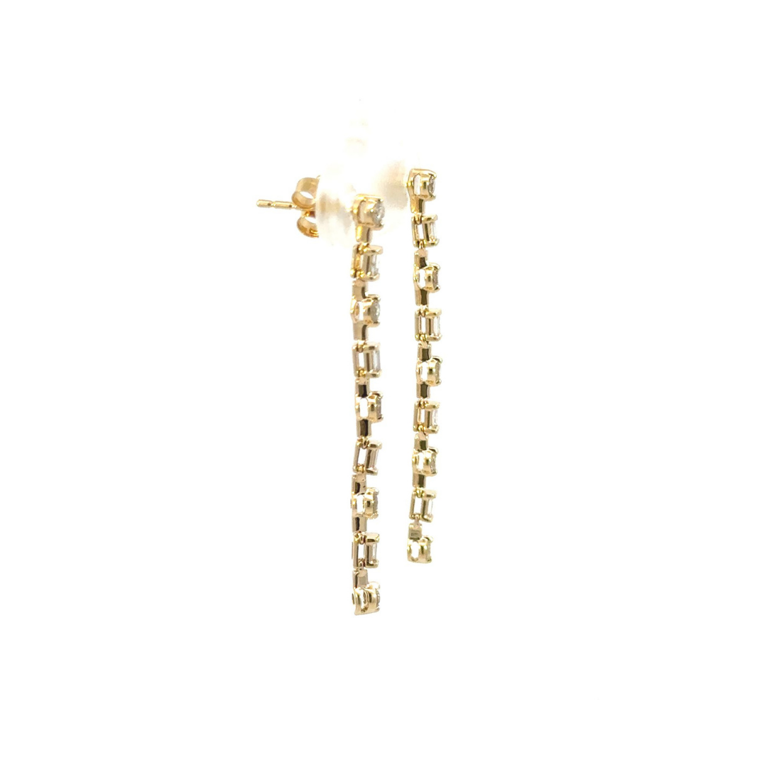 EFG52100. 14k Solid Gold Diamond Baguette Dangle Earrings