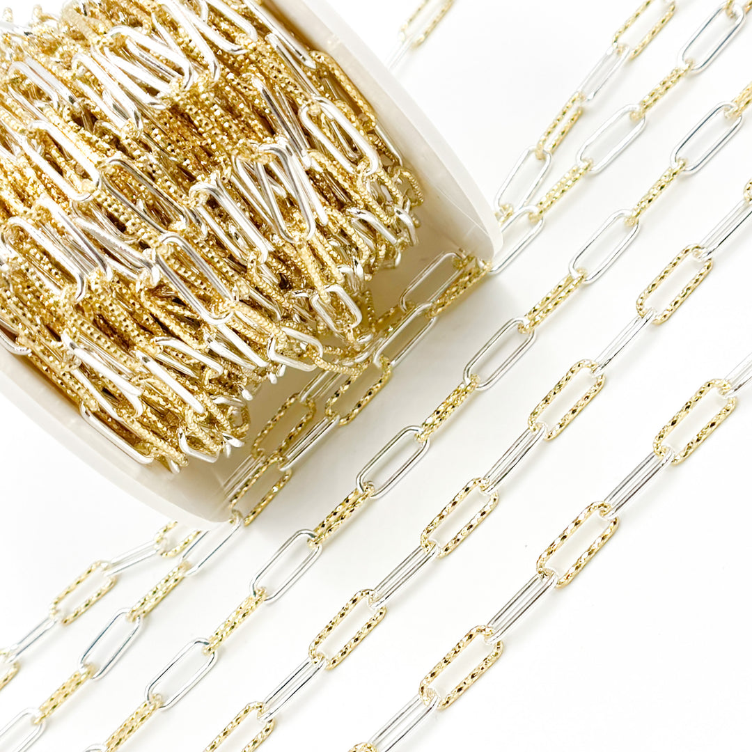 V31GS. Sterling Silver Smooth and Gold Plated Diamond Cut Paperclip