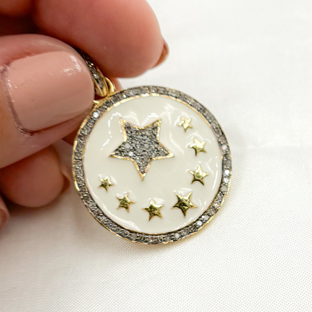 DP517A. Diamond Sterling Silver Star Round Enamel Pendant