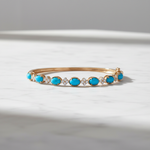 Load image into Gallery viewer, CB97337TQ6X4. 18K Solid Yellow Gold Turquoise and Diamond Fancy Bangle