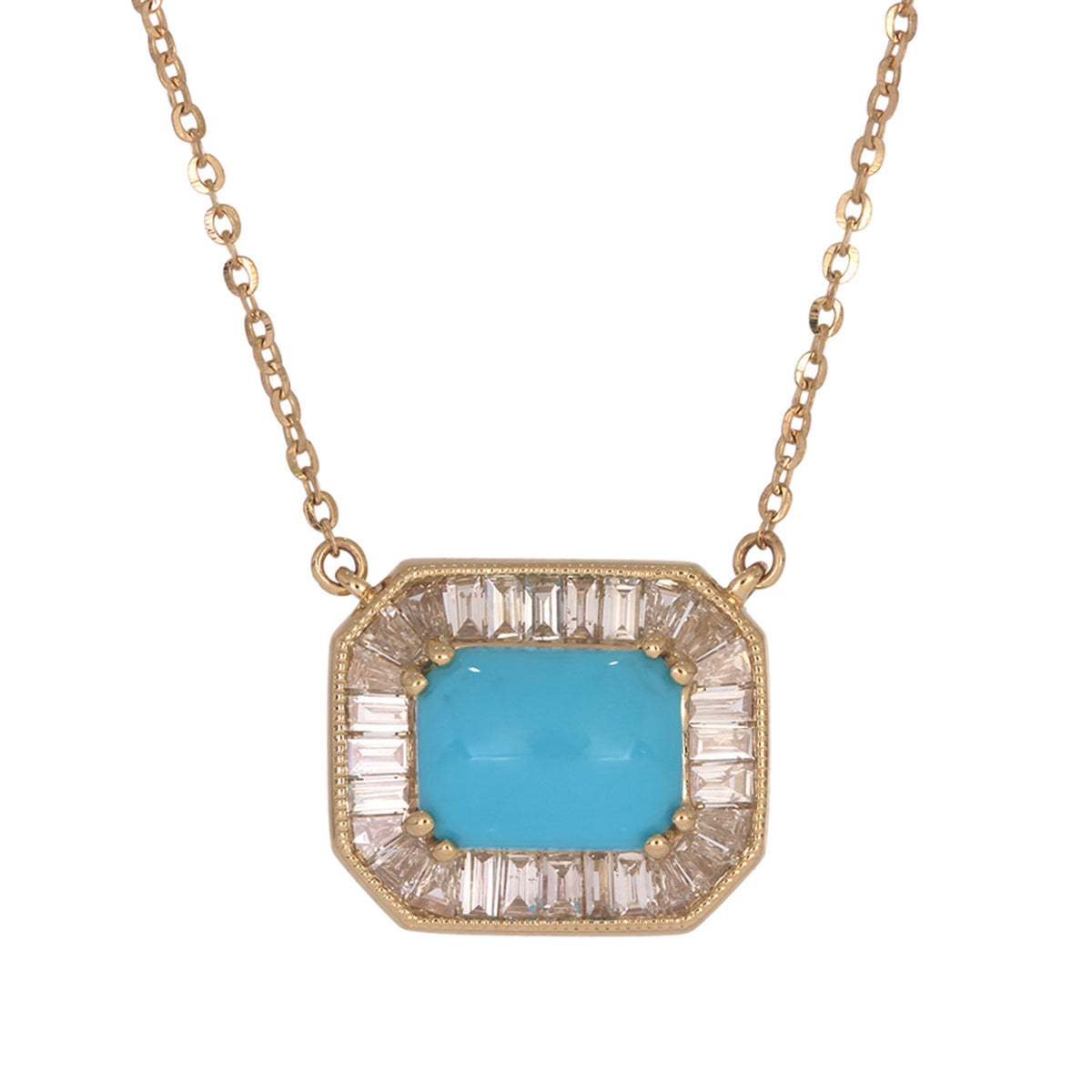 CN97216. 14K Solid Gold Octagon Gemstone Fancy Tiny Necklace