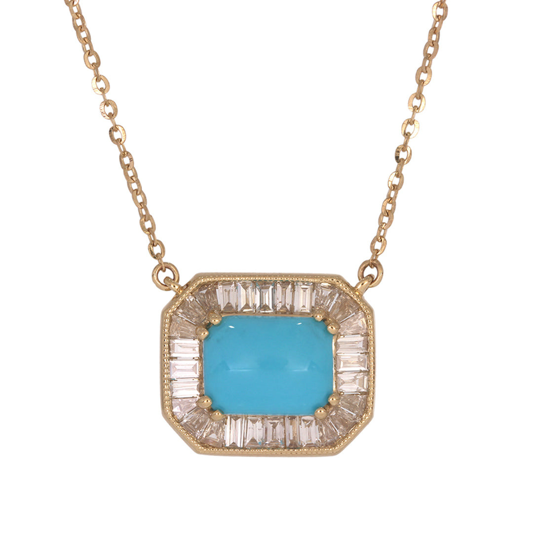 CN97216. 14K Solid Gold Octagon Gemstone Fancy Tiny Necklace