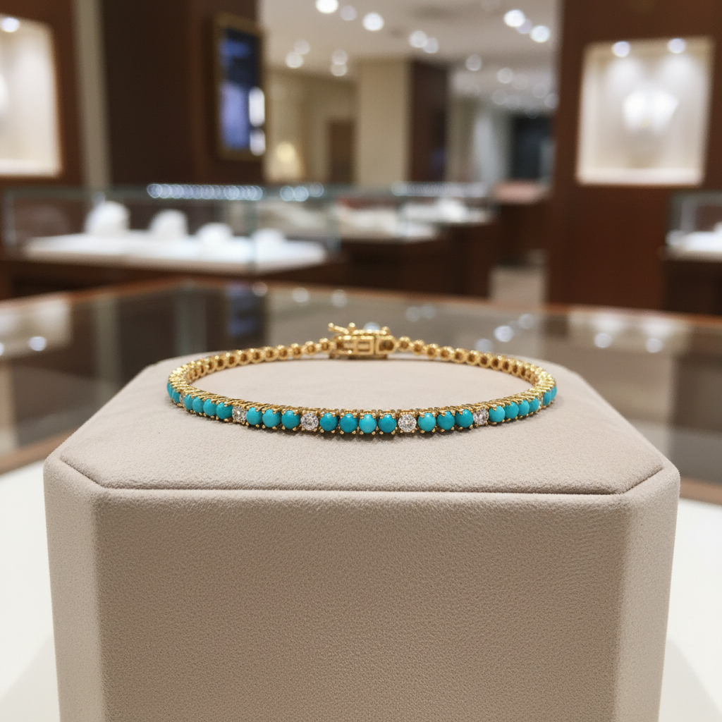 BTF65354TQ18K. 18K Solid Gold Diamond & Turquoise Bracelet