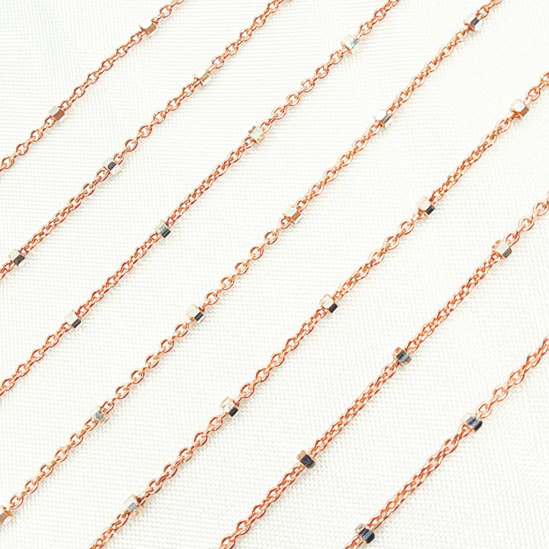 Z36RGS. Rose Gold Plated 925 Sterling Silver Satellite Cube Chain