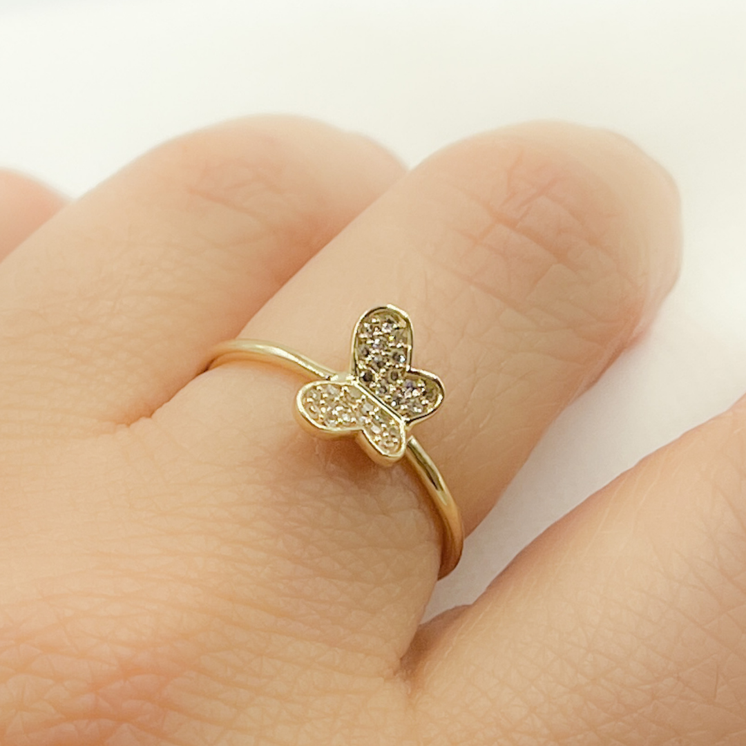 14K Solid Gold Butterfly Diamond Ring. RFB17273