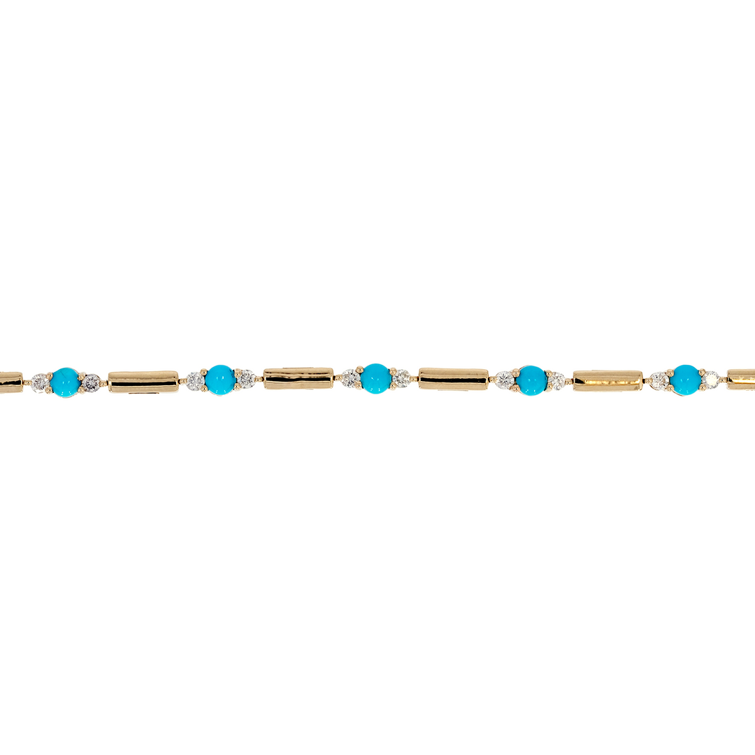 BFG61255TQ. 14K Solid Gold Diamond  and Turquoise Fancy Bracelet