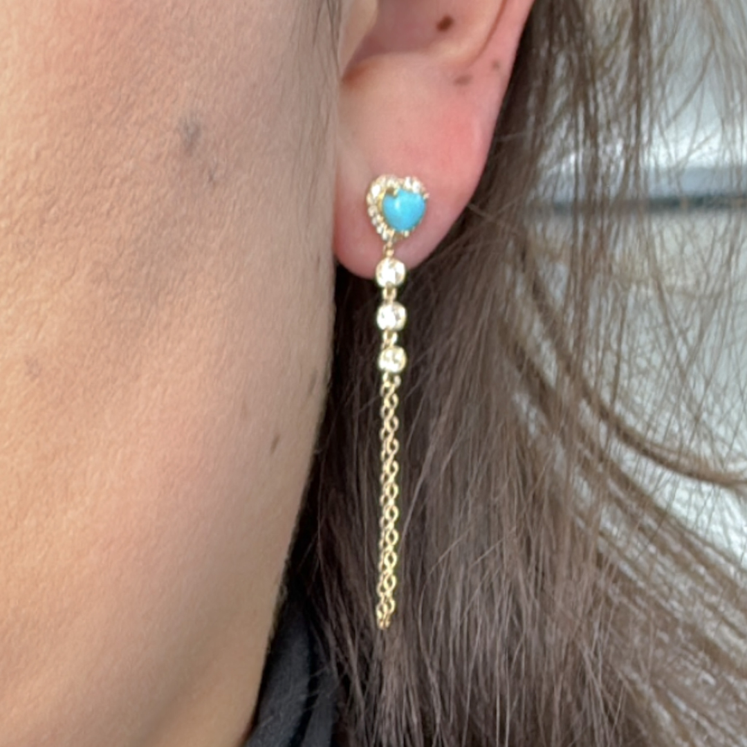 CE96388TQ5. 14k Solid Gold Diamond and Turquoise Dangle Earrings