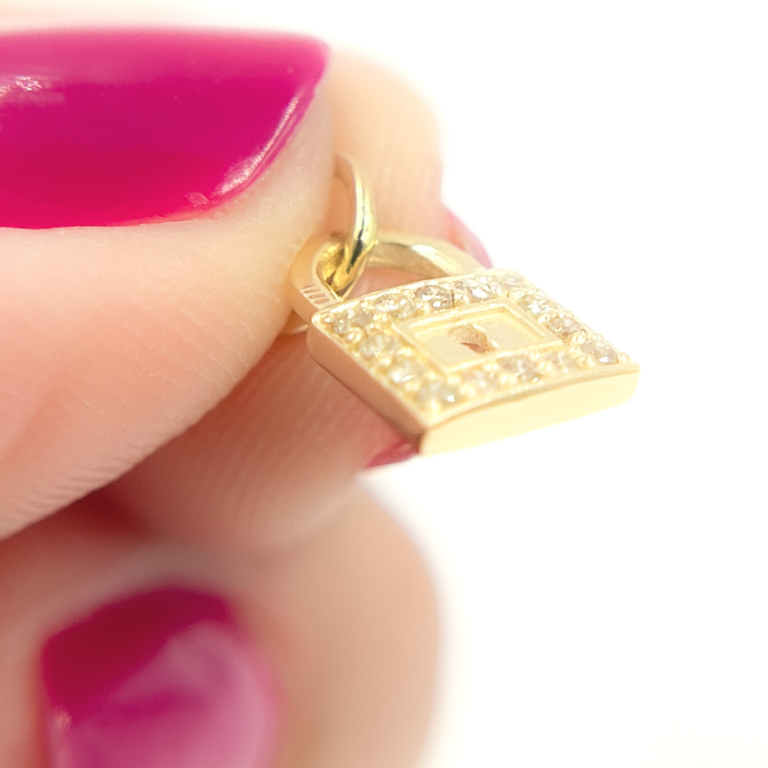 14K Solid Gold Diamond Lock Charm. GDP440