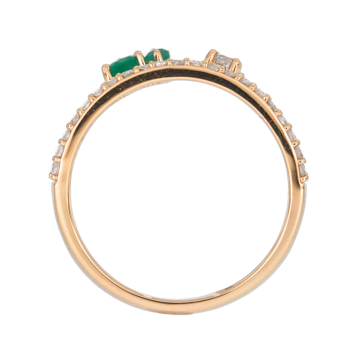 14k Solid Gold Diamond and Emerald Spiral Ring.