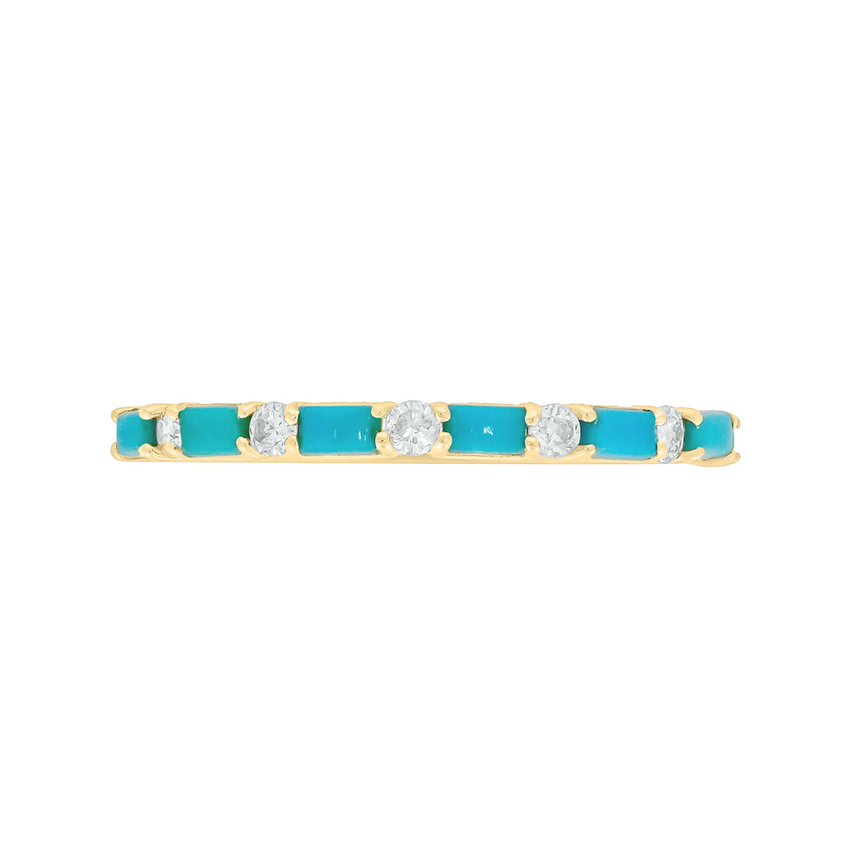 14K Solid Gold Diamond and Turquoise Band Ring. 
