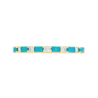 14K Solid Gold Diamond and Turquoise Band Ring. 

