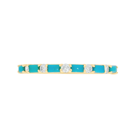 14K Solid Gold Diamond and Turquoise Band Ring. 
