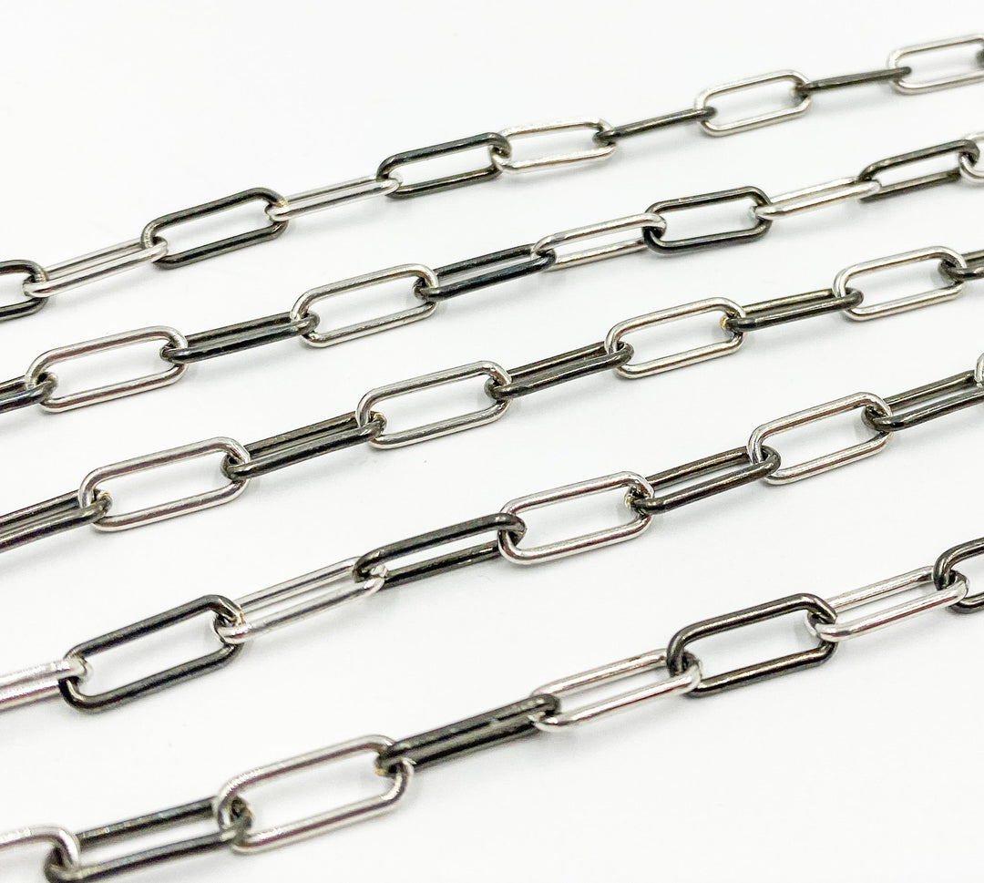 925 Sterling Silver & Black Rhodium Plated Link Paperclip Chain. 169SB