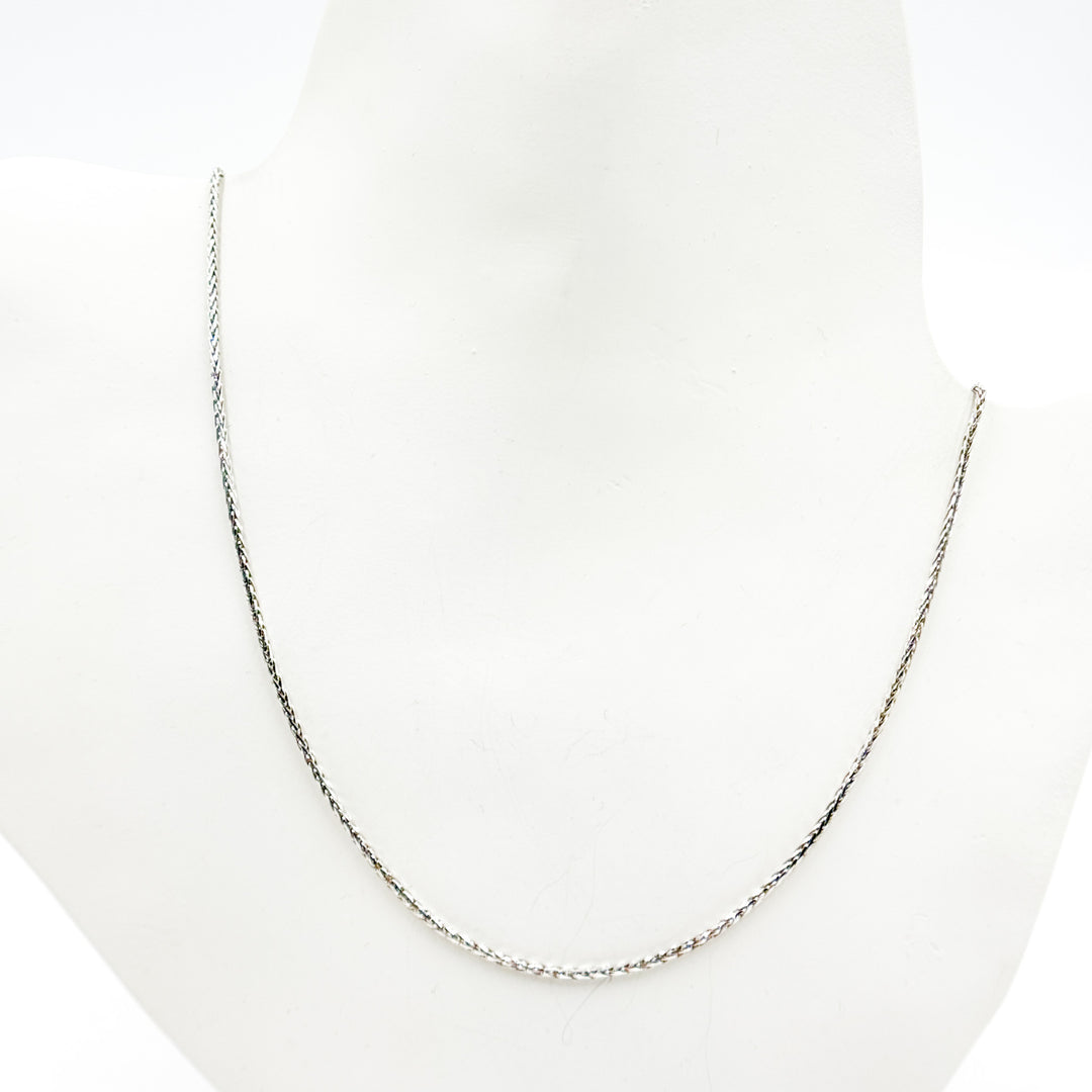 TRE005. 14k Solid White Gold Wheat Chain