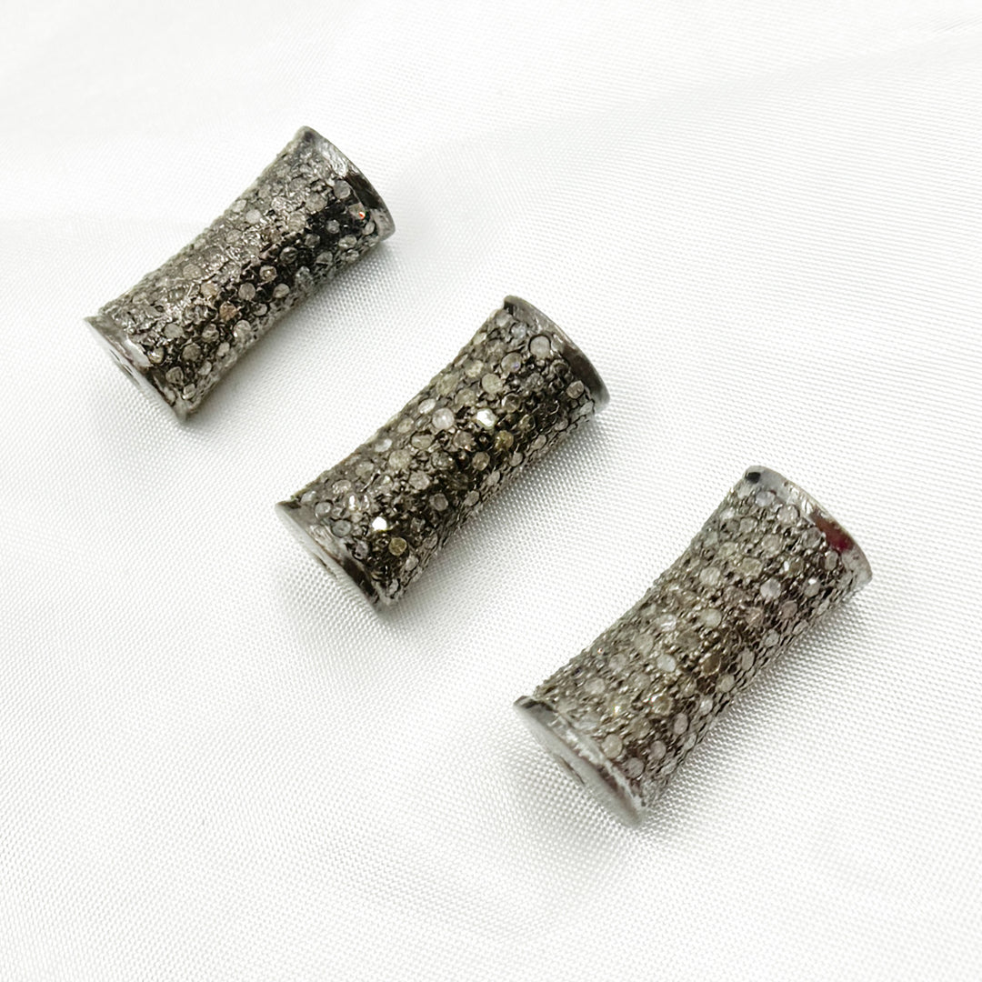 DC827. Diamond & Sterling Silver Cylindrical Bead