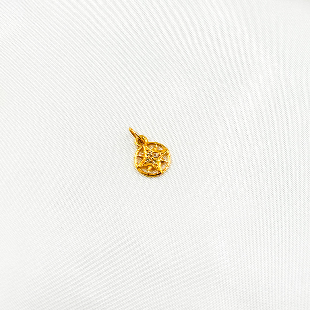 14K Solid Gold Diamonds Circle Star Charm. GDP260