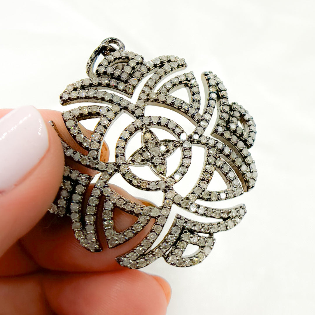 DP472. Diamond Silver Antique Finish Flower Pendant