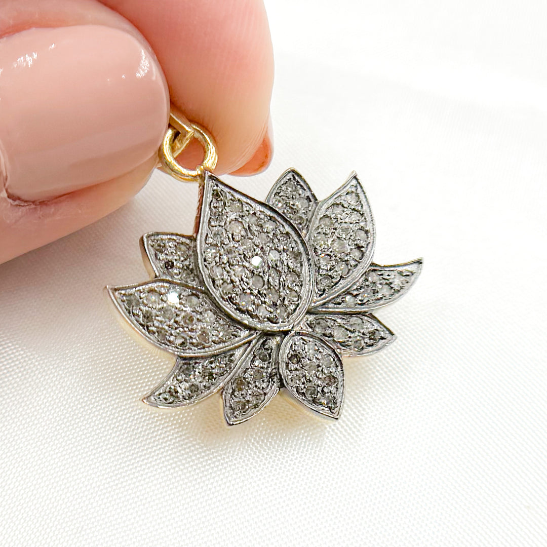 DP192. Diamond Sterling Silver Lotus Pendant