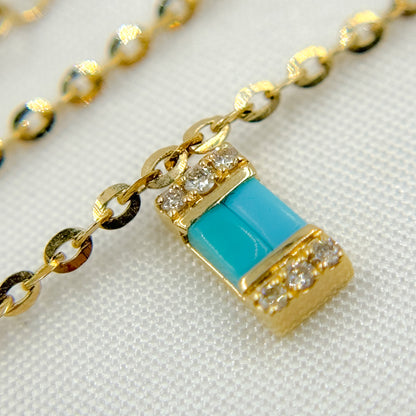 CN96316. 14K Solid Gold Gemstone and Diamond Dangle Necklace