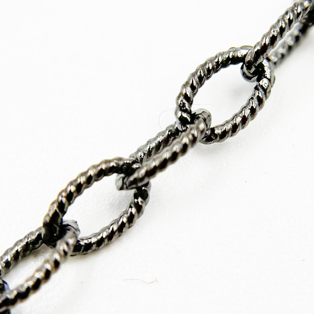 V261BR. Black Rhodium Sterling Silver Twisted Oval Link Chain