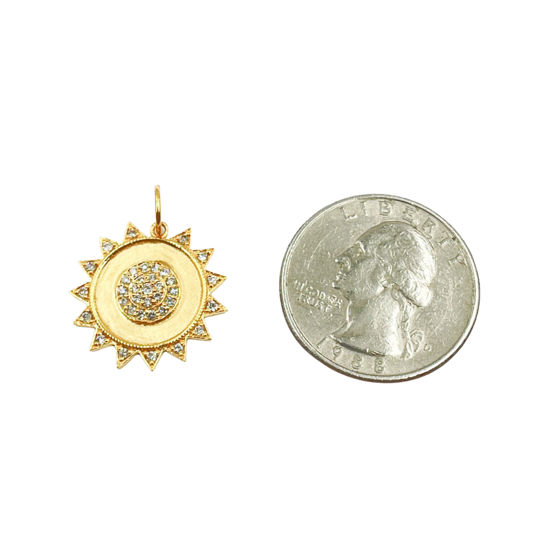 14K Solid Gold Diamonds Sun Charm. GDP184