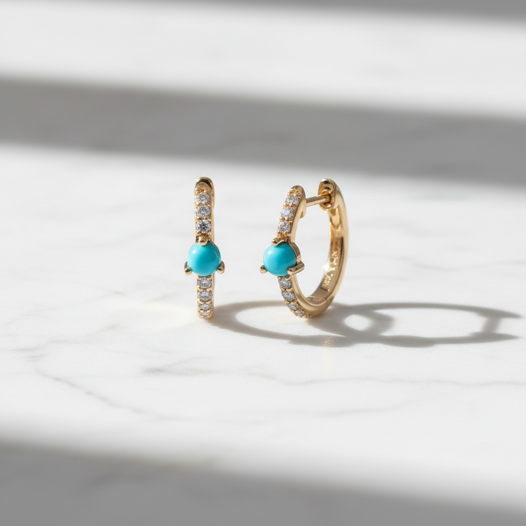 CE97354TQ3. 18K Solid Gold Diamond & Turquoise Earrings