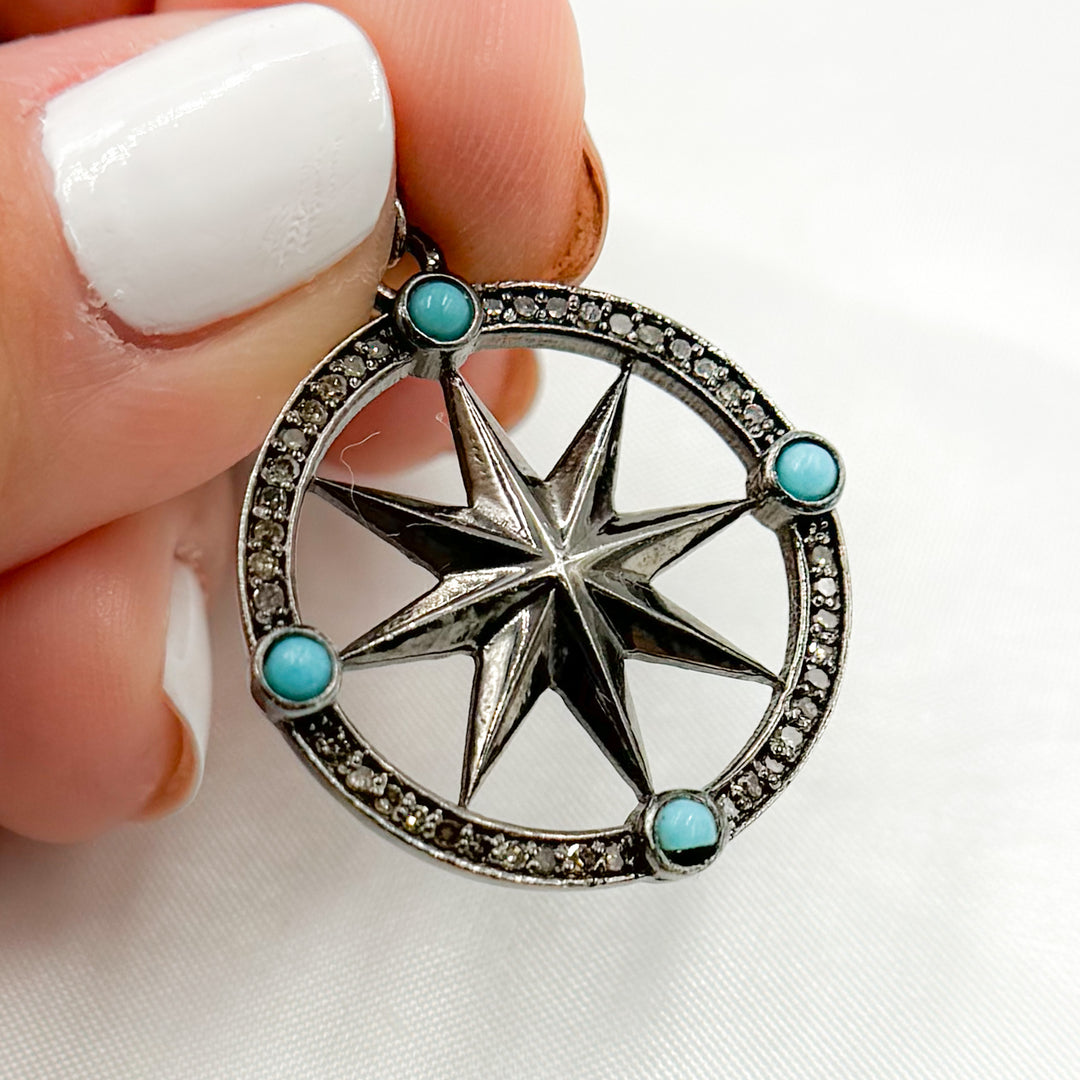 DP696. Diamond Sterling Silver Round Star Pendant with Gemstone