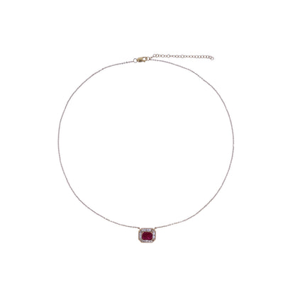 CN97216. 14K Solid Gold Octagon Gemstone Fancy Tiny Necklace