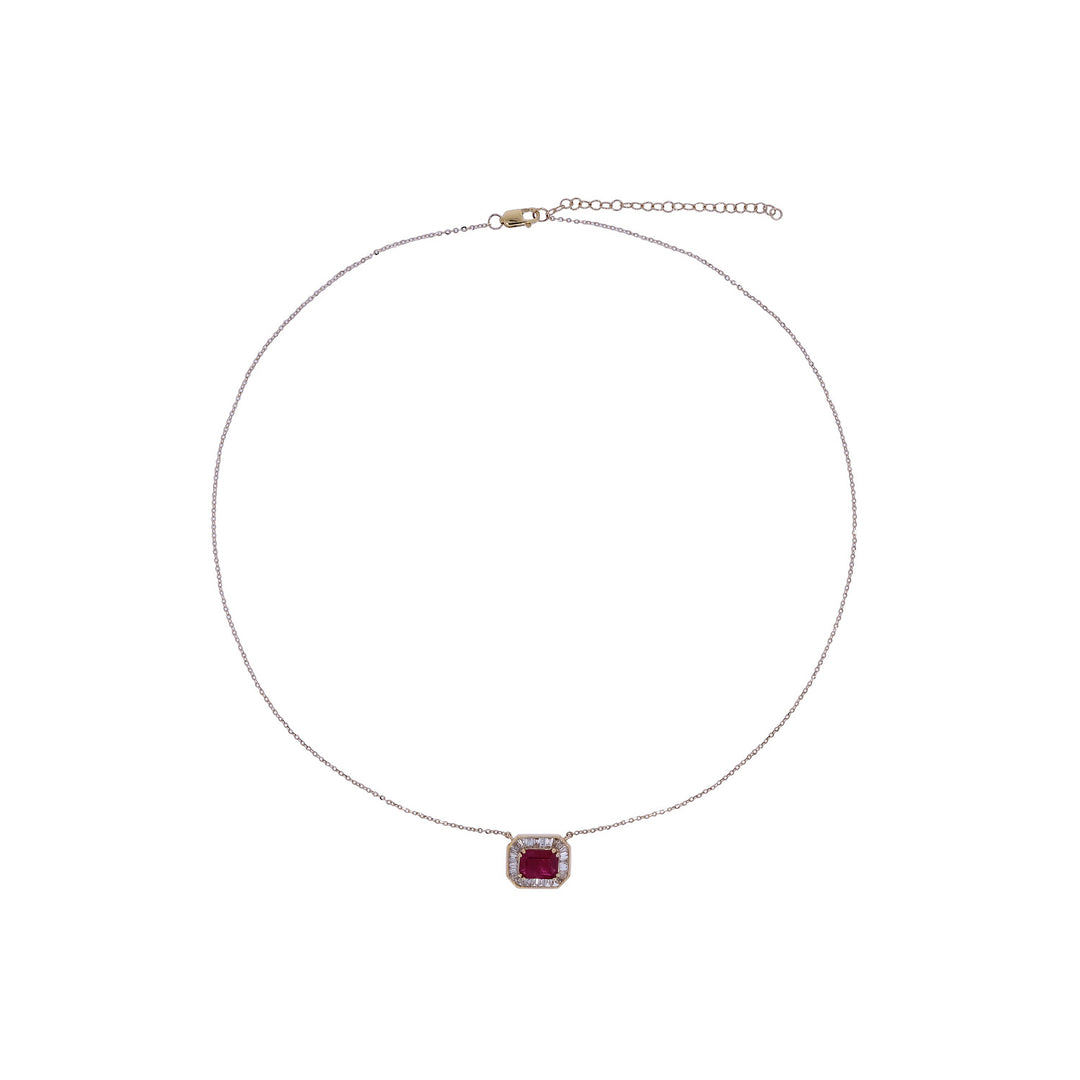CN97216. 14K Solid Gold Octagon Gemstone Fancy Tiny Necklace