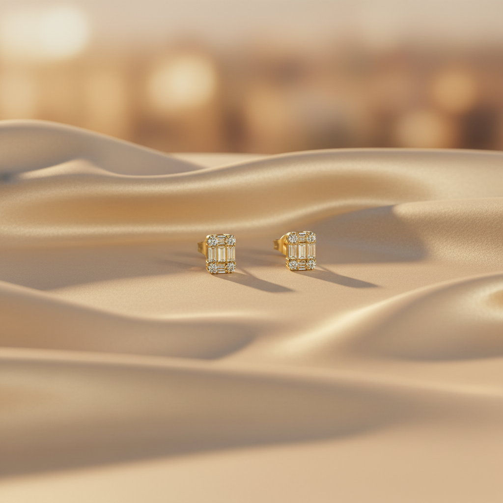 ER414694. 14K Solid Gold Diamond Baguette Stud Earrings