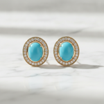 Load image into Gallery viewer, CE97455TQ9X7. 14K Solid Gold Diamond and Turquoise Oval Stud Earrings