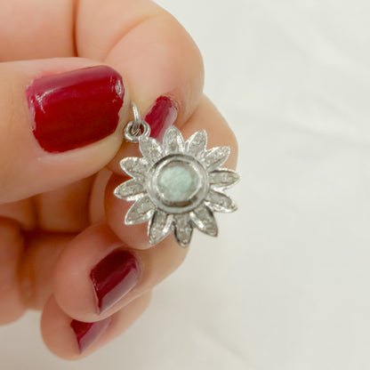 DC407. Diamond Sterling Silver Flower Pendant with Gemstone