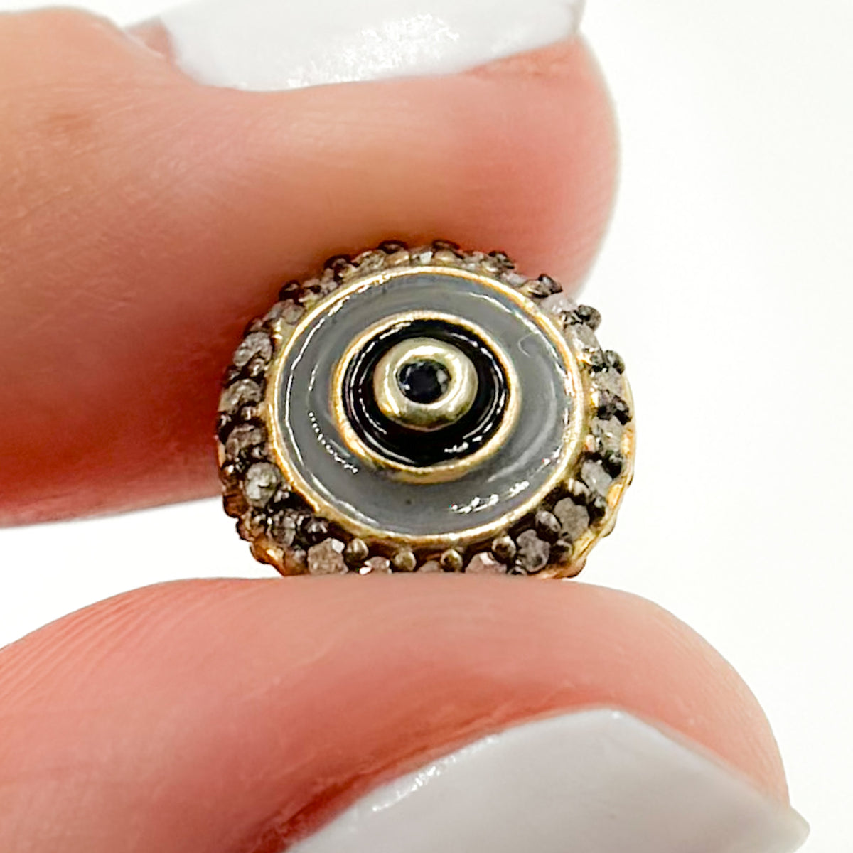 Diamond Sterling Silver Round Enamel Bead with Gemstone