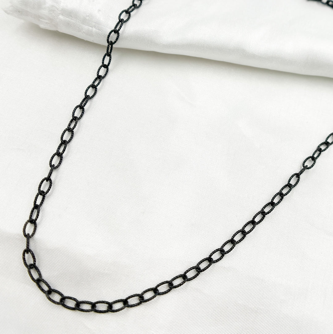 80BR. Black Rhodium 925 Sterling Silver Textured Cable Necklace