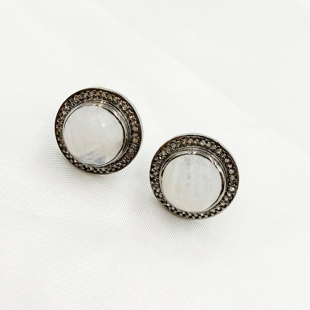 DE029. Diamond Sterling Silver Gemstone Round Studs