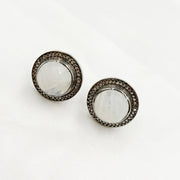 Diamond Sterling Silver Gemstone Round Studs
