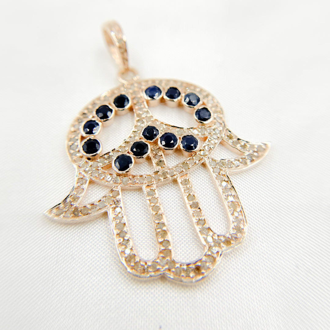 DP2005. Diamond Sterling Silver Hamsa Pendant with Gemstone