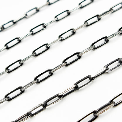 Z113SB. Two Tone Sterling Silver and Black Rhodium Paperclip Textured Chain