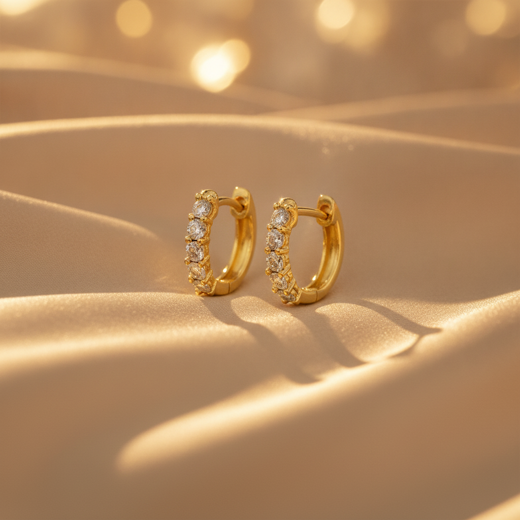 EHA56424. 14K Solid Gold Diamond Huggies Earring