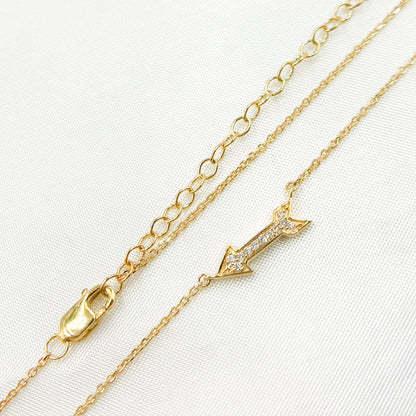 NFA71417. 14K Solid Gold Diamond Arrow Necklace