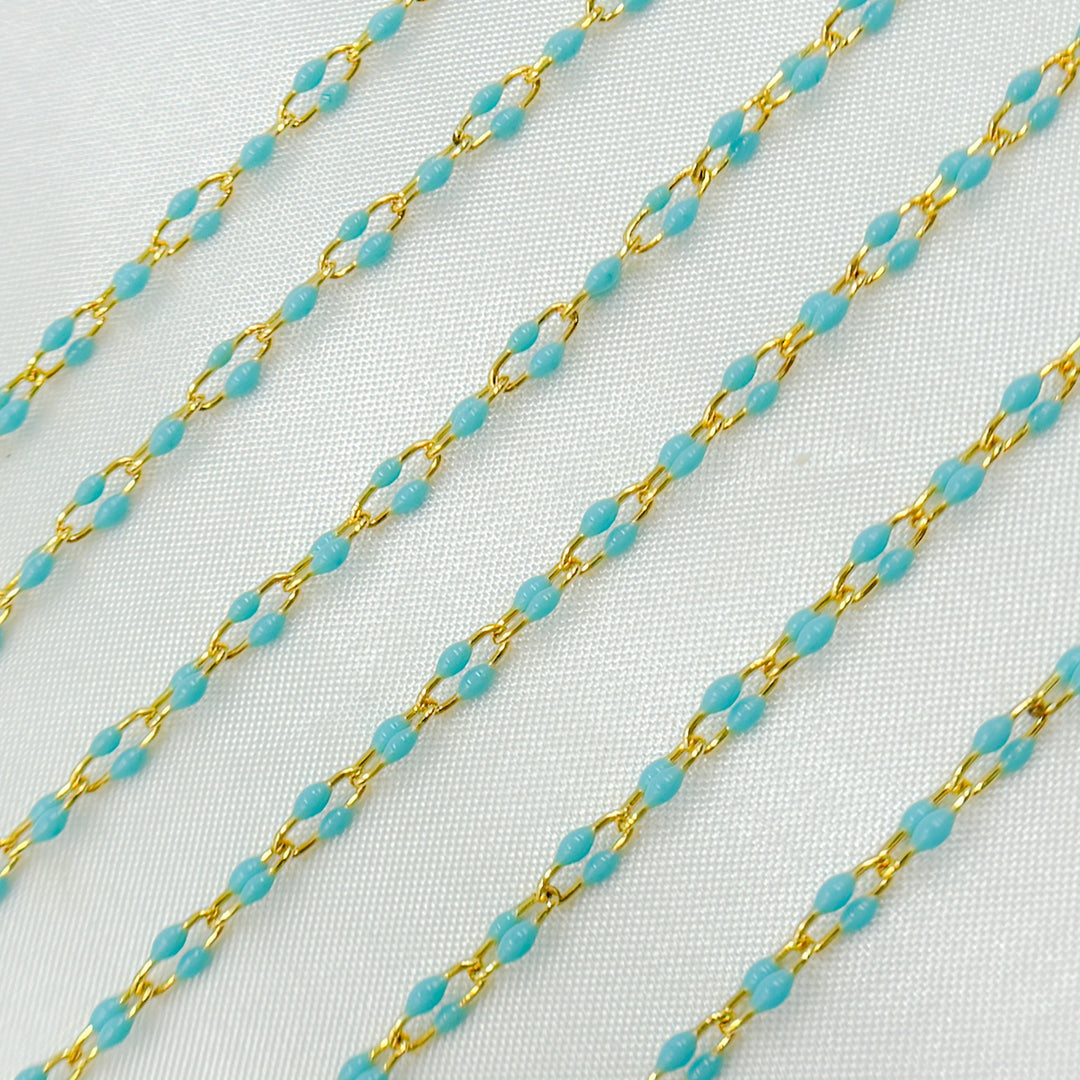 Gold Plated Enamel 925 Sterling Silver Turquoise Enamel Chain. V245TURGP