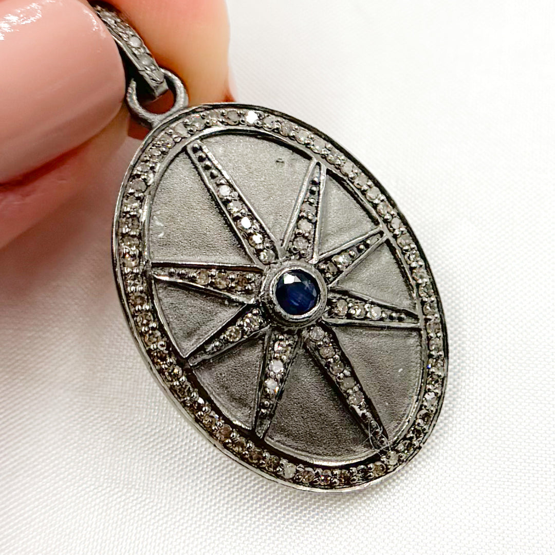 DP788. Diamond Sterling Silver Oval Star Pendant with Gemstone